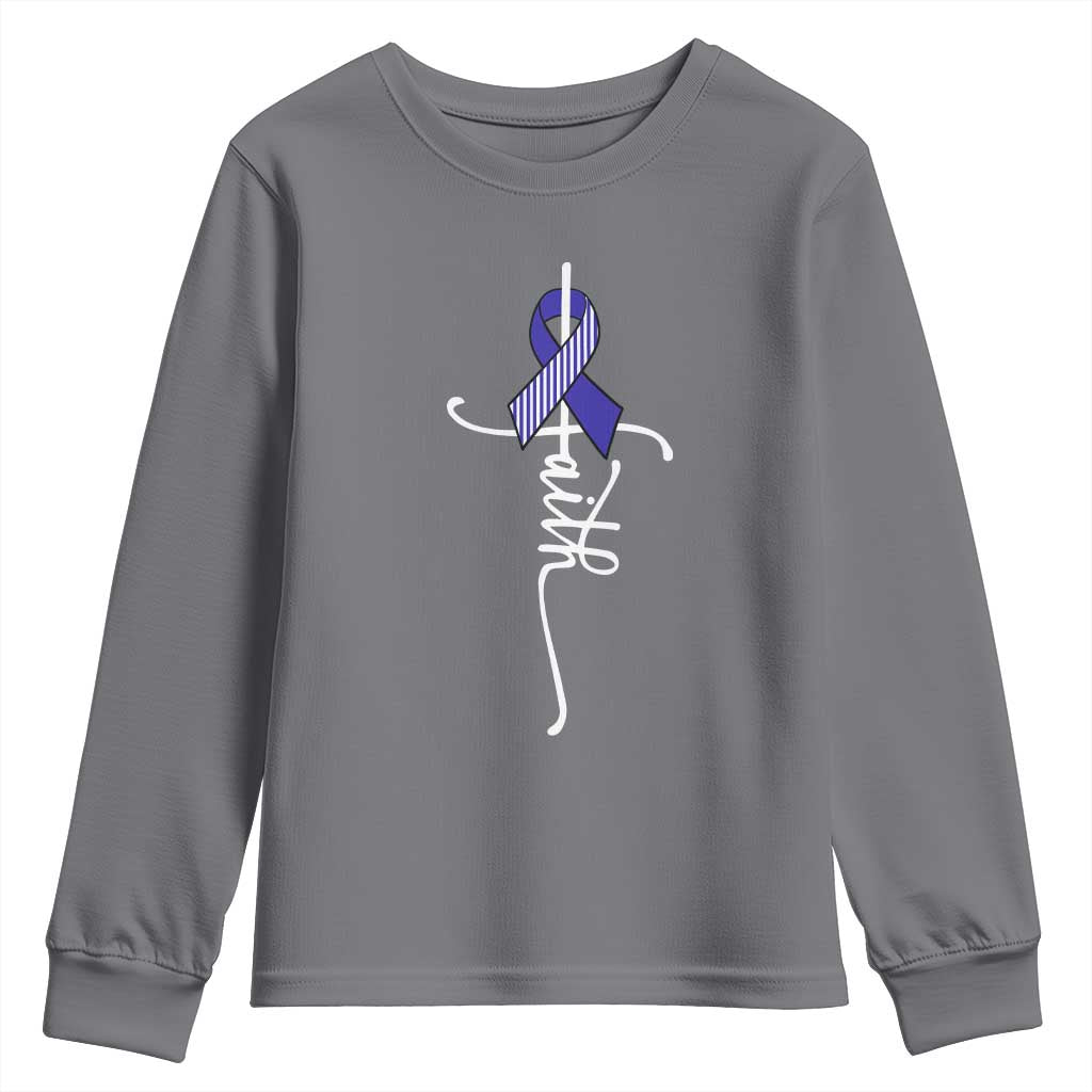 Faith ALS Support Youth Sweatshirt Blue Ribbon Motivational