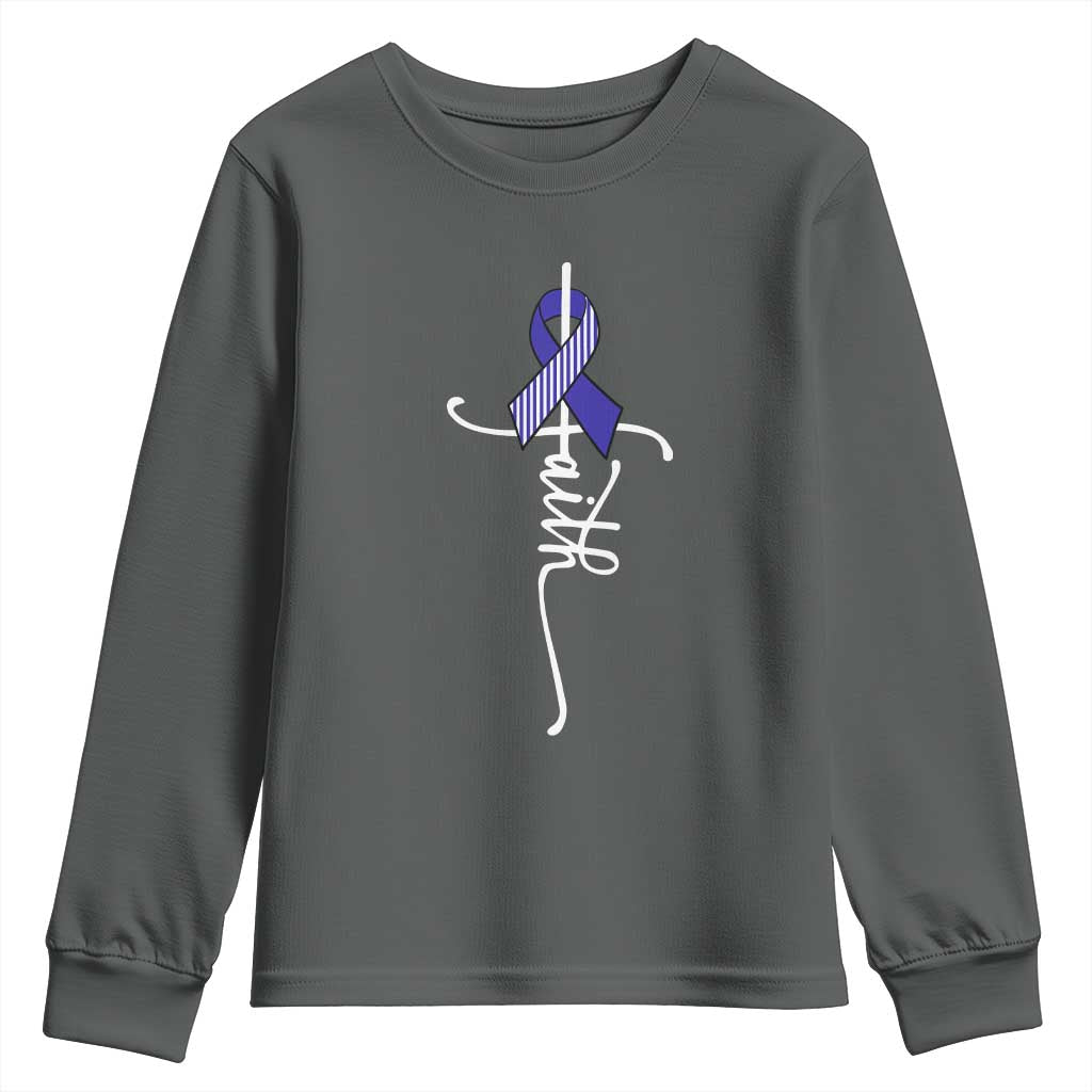 Faith ALS Support Youth Sweatshirt Blue Ribbon Motivational