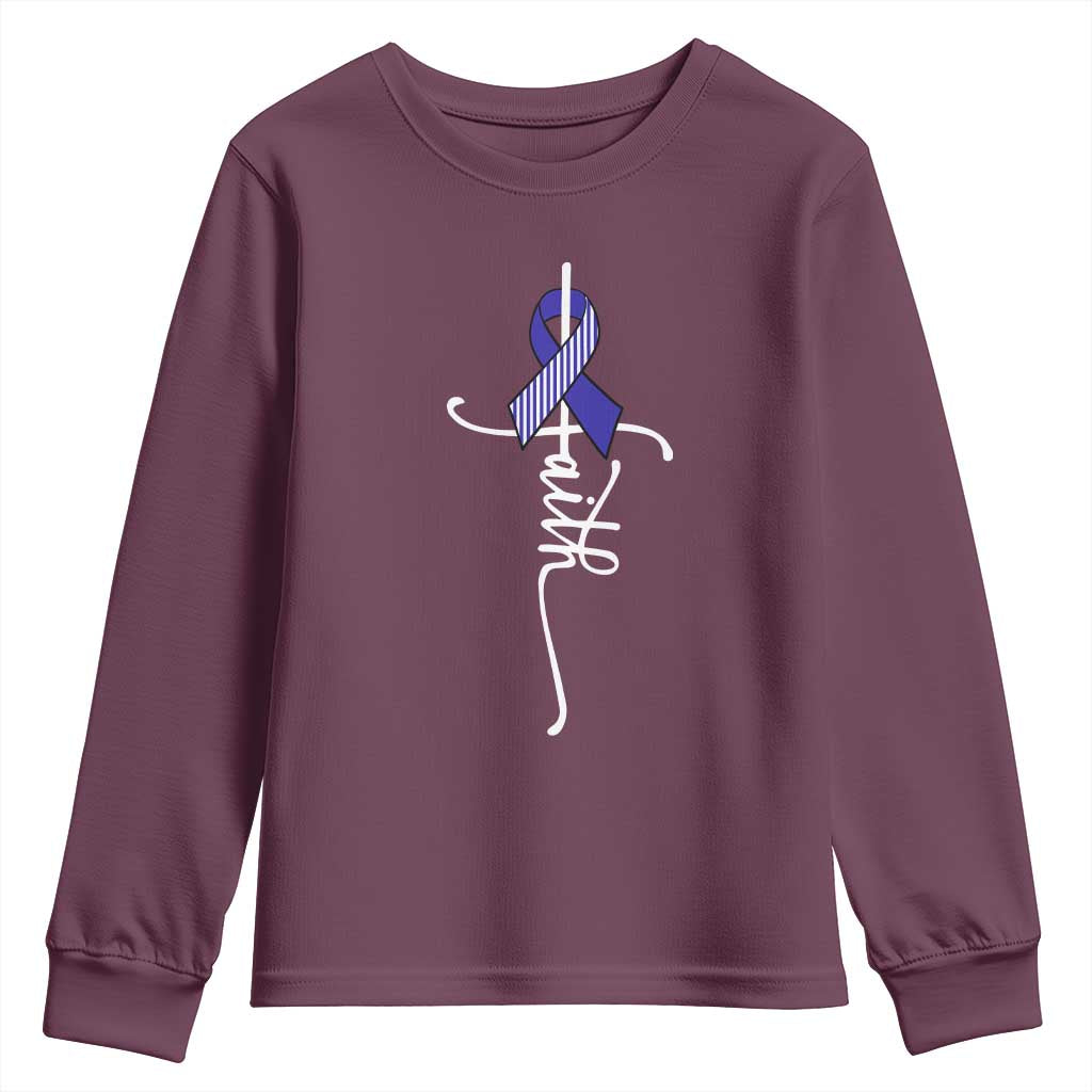 Faith ALS Support Youth Sweatshirt Blue Ribbon Motivational