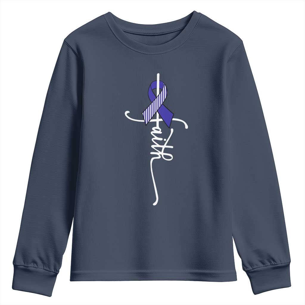 Faith ALS Support Youth Sweatshirt Blue Ribbon Motivational