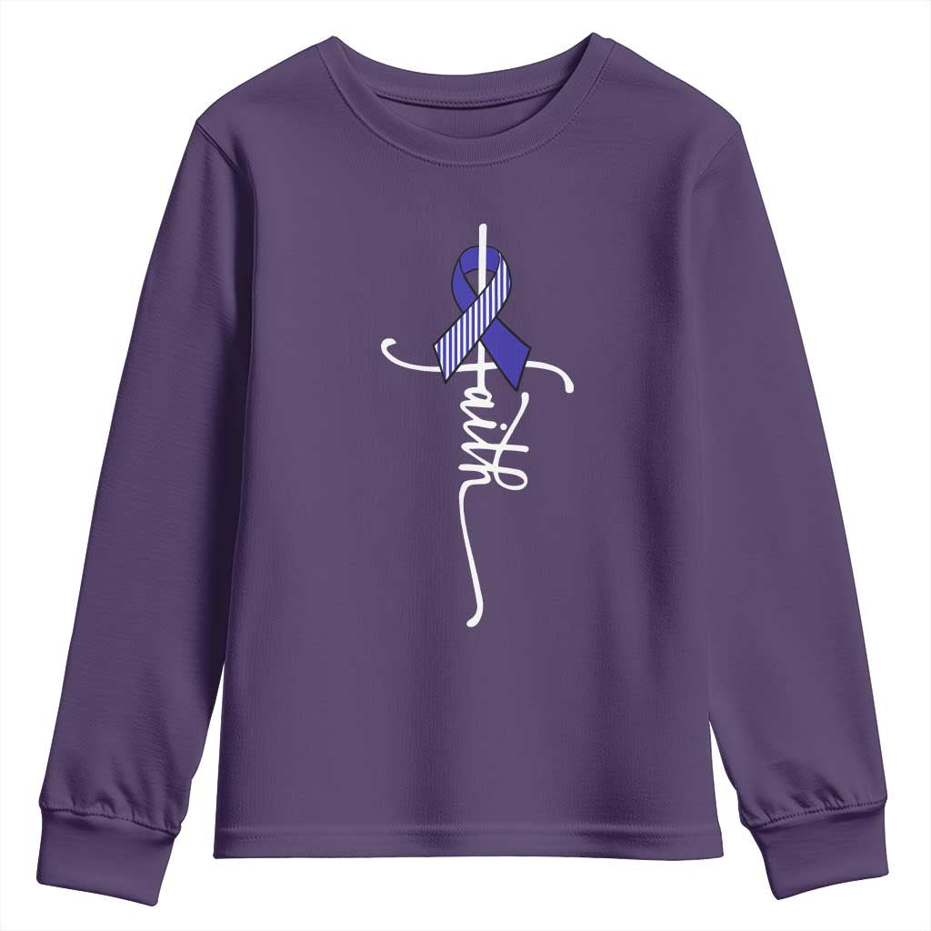 Faith ALS Support Youth Sweatshirt Blue Ribbon Motivational
