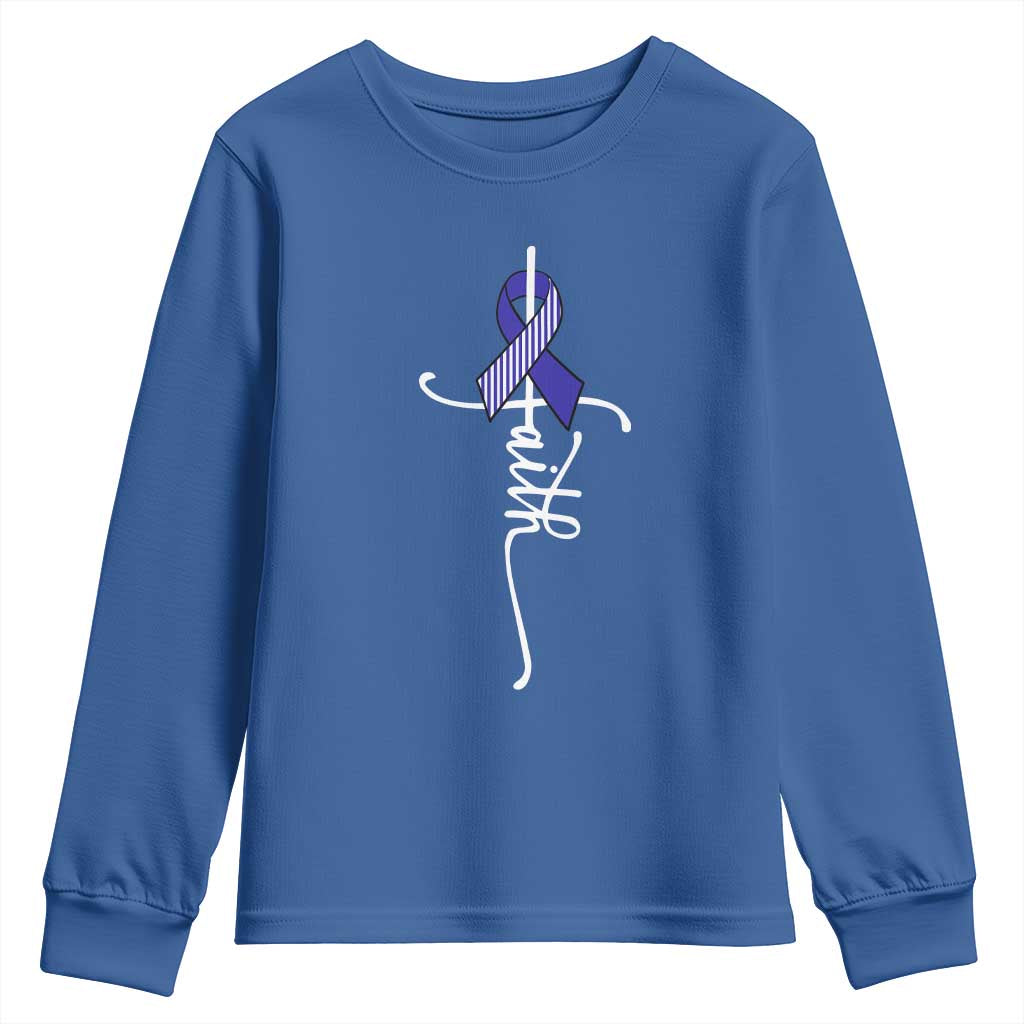 Faith ALS Support Youth Sweatshirt Blue Ribbon Motivational