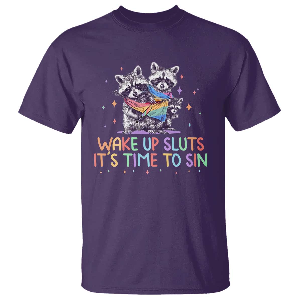 funny-racoon-pride-t-shirt-wake-up-sluts-it-is-time-to-sin-lgbtq-rainbow-flag