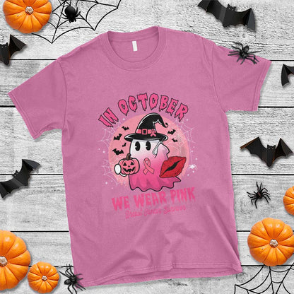 Pink Ribbon Halloween Breast Cancer Support T Shirt Survivor Ghost Pumpkin October