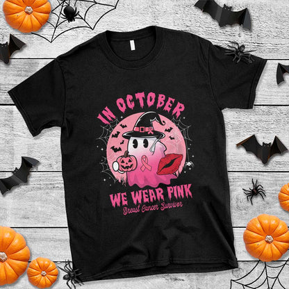 Pink Ribbon Halloween Breast Cancer Support T Shirt Survivor Ghost Pumpkin October