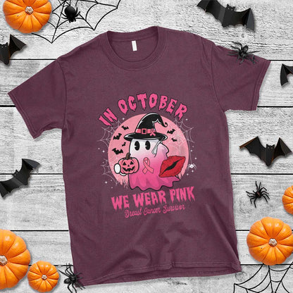 Pink Ribbon Halloween Breast Cancer Support T Shirt Survivor Ghost Pumpkin October