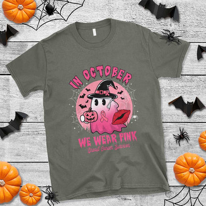 Pink Ribbon Halloween Breast Cancer Support T Shirt Survivor Ghost Pumpkin October