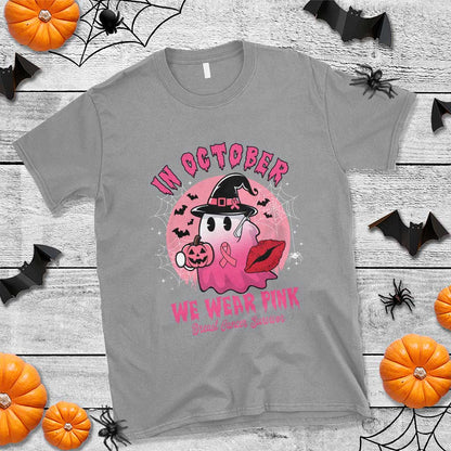 Pink Ribbon Halloween Breast Cancer Support T Shirt Survivor Ghost Pumpkin October
