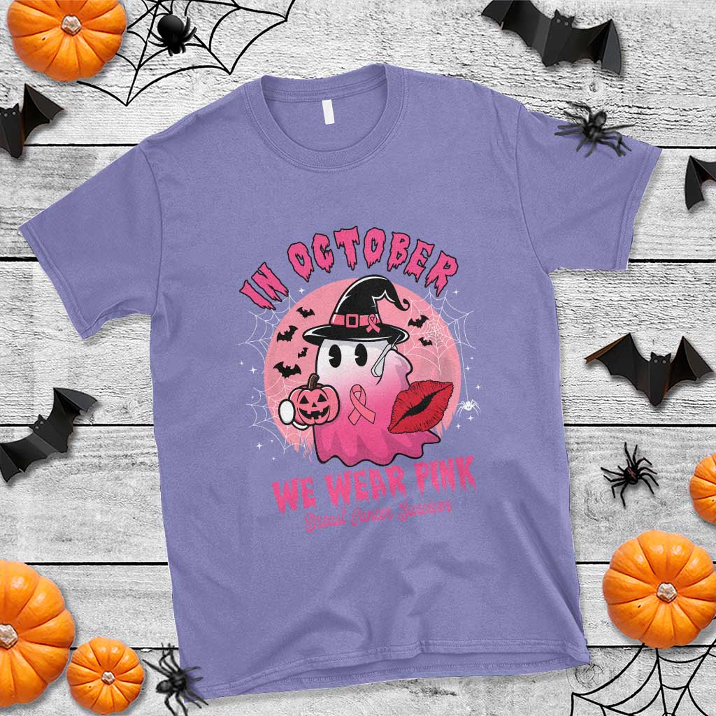 Pink Ribbon Halloween Breast Cancer Support T Shirt Survivor Ghost Pumpkin October