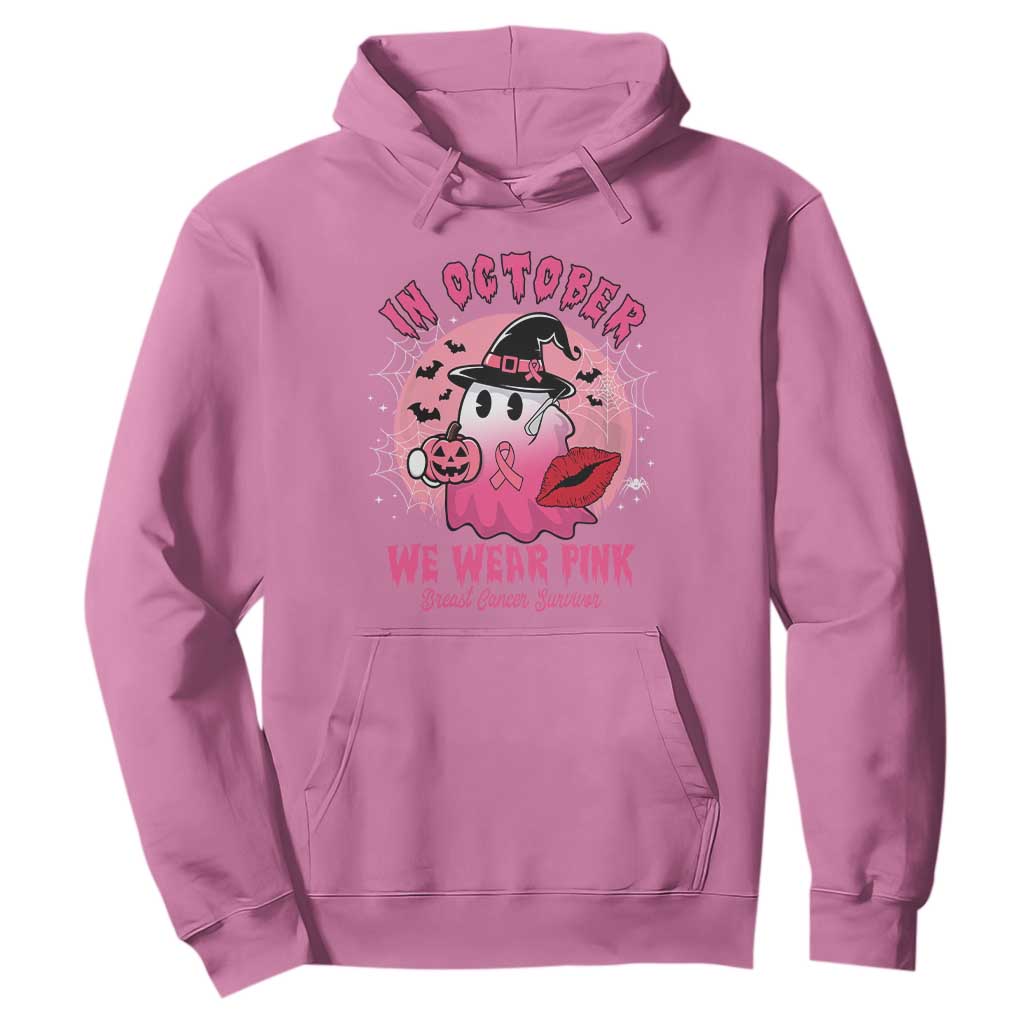 Pink Ribbon Halloween Breast Cancer Support Hoodie Survivor Ghost Pumpkin October