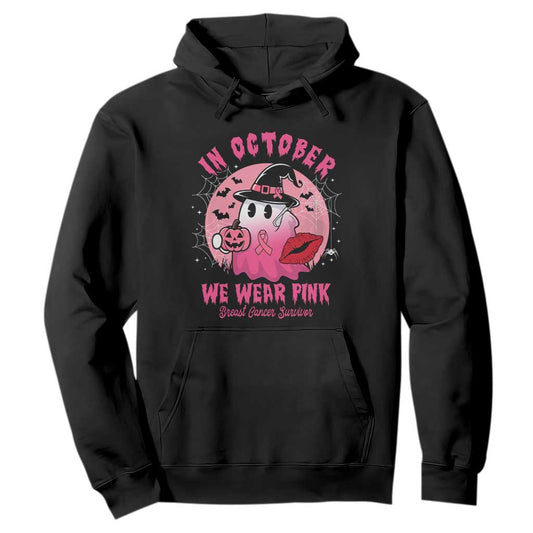 Pink Ribbon Halloween Breast Cancer Support Hoodie Survivor Ghost Pumpkin October
