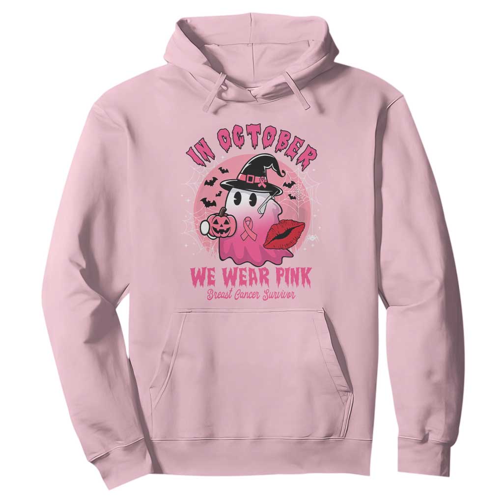Pink Ribbon Halloween Breast Cancer Support Hoodie Survivor Ghost Pumpkin October