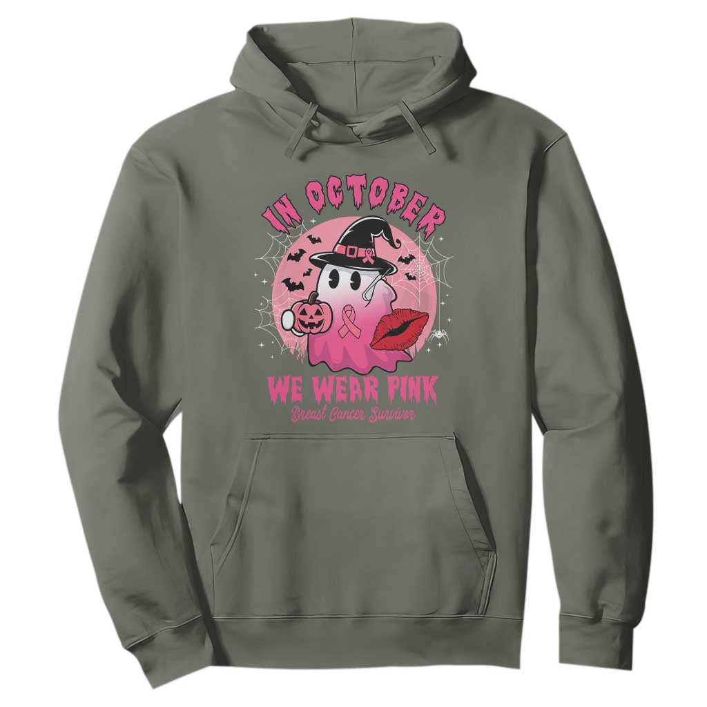 Pink Ribbon Halloween Breast Cancer Support Hoodie Survivor Ghost Pumpkin October