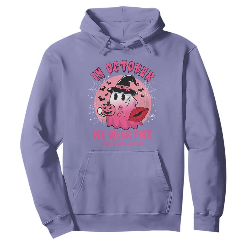 Pink Ribbon Halloween Breast Cancer Support Hoodie Survivor Ghost Pumpkin October
