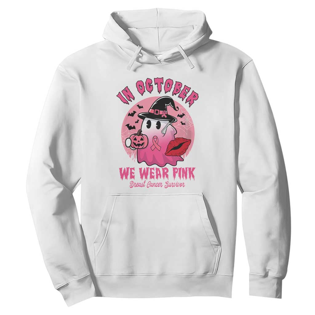 Pink Ribbon Halloween Breast Cancer Support Hoodie Survivor Ghost Pumpkin October