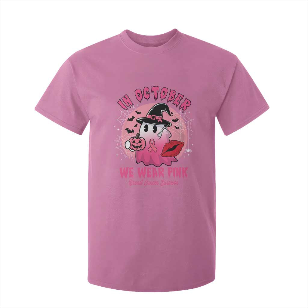 Pink Ribbon Halloween Breast Cancer Support T Shirt For Kid Survivor Ghost Pumpkin October