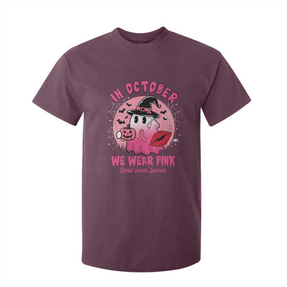 Pink Ribbon Halloween Breast Cancer Support T Shirt For Kid Survivor Ghost Pumpkin October