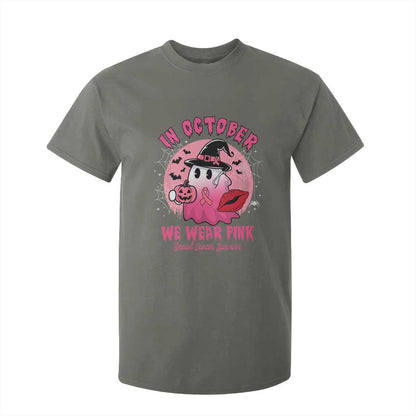 Pink Ribbon Halloween Breast Cancer Support T Shirt For Kid Survivor Ghost Pumpkin October