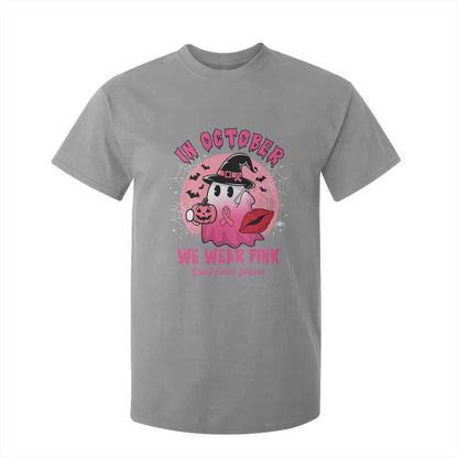 Pink Ribbon Halloween Breast Cancer Support T Shirt For Kid Survivor Ghost Pumpkin October