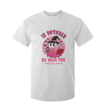 Pink Ribbon Halloween Breast Cancer Support T Shirt For Kid Survivor Ghost Pumpkin October