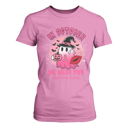 Pink Ribbon Halloween Breast Cancer Support T Shirt For Women Survivor Ghost Pumpkin October