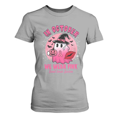 Pink Ribbon Halloween Breast Cancer Support T Shirt For Women Survivor Ghost Pumpkin October
