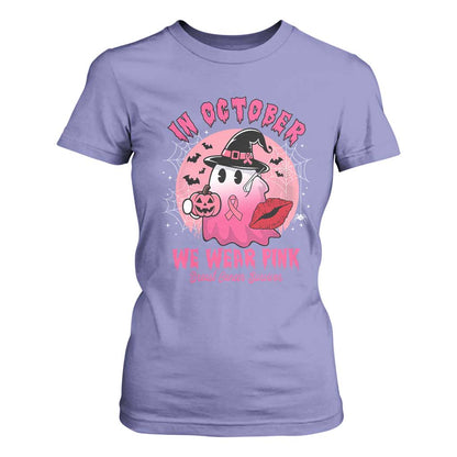 Pink Ribbon Halloween Breast Cancer Support T Shirt For Women Survivor Ghost Pumpkin October
