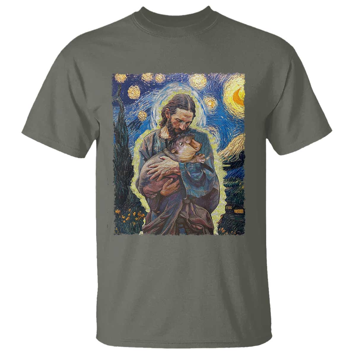 funny-moo-deng-baby-pygmy-hippo-t-shirt-cute-zoo-for-family-jesus-loves-moo-deng-van-gogh-starry-night