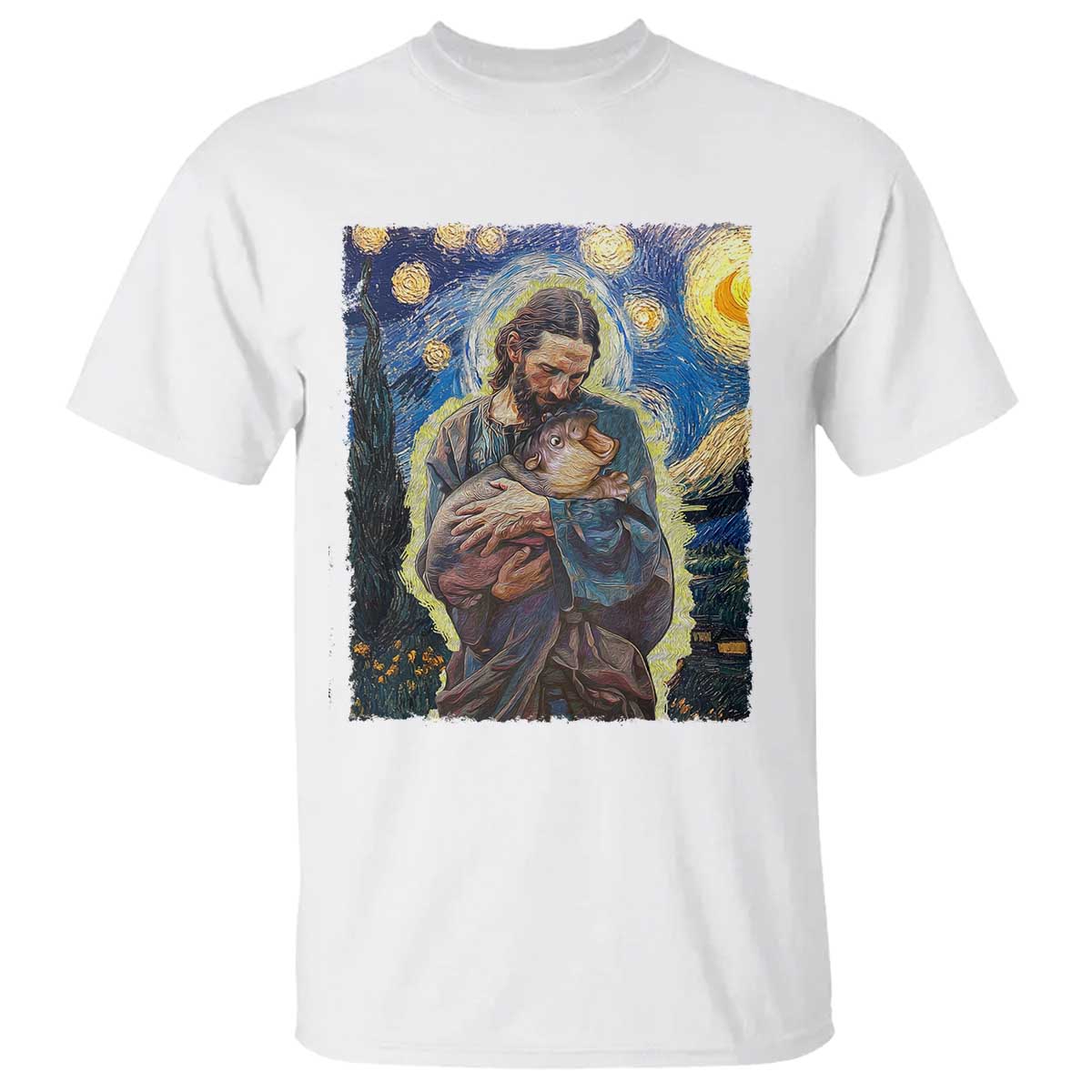 funny-moo-deng-baby-pygmy-hippo-t-shirt-cute-zoo-for-family-jesus-loves-moo-deng-van-gogh-starry-night