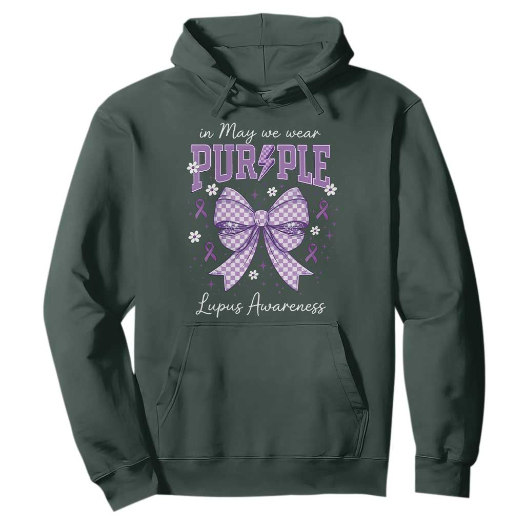 In May We Wear Purple Lupus Support Hoodie Purple Ribbon Coquette Bow
