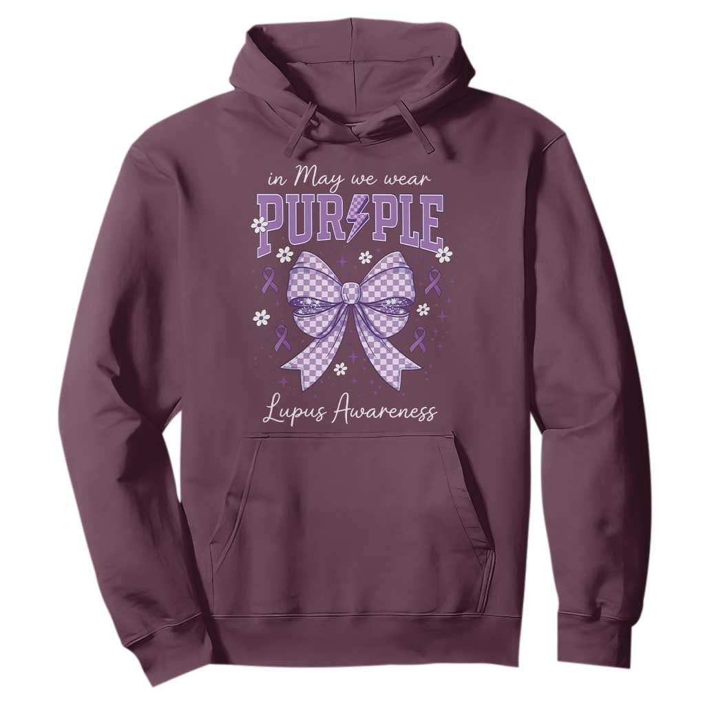 In May We Wear Purple Lupus Support Hoodie Purple Ribbon Coquette Bow