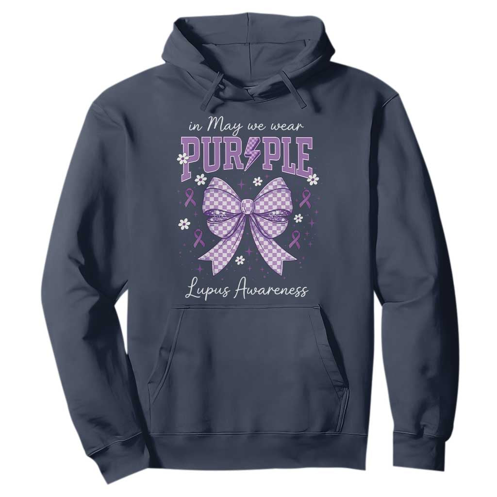 In May We Wear Purple Lupus Support Hoodie Purple Ribbon Coquette Bow