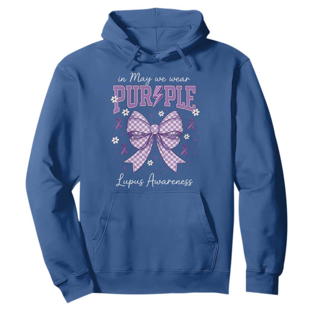 In May We Wear Purple Lupus Support Hoodie Purple Ribbon Coquette Bow