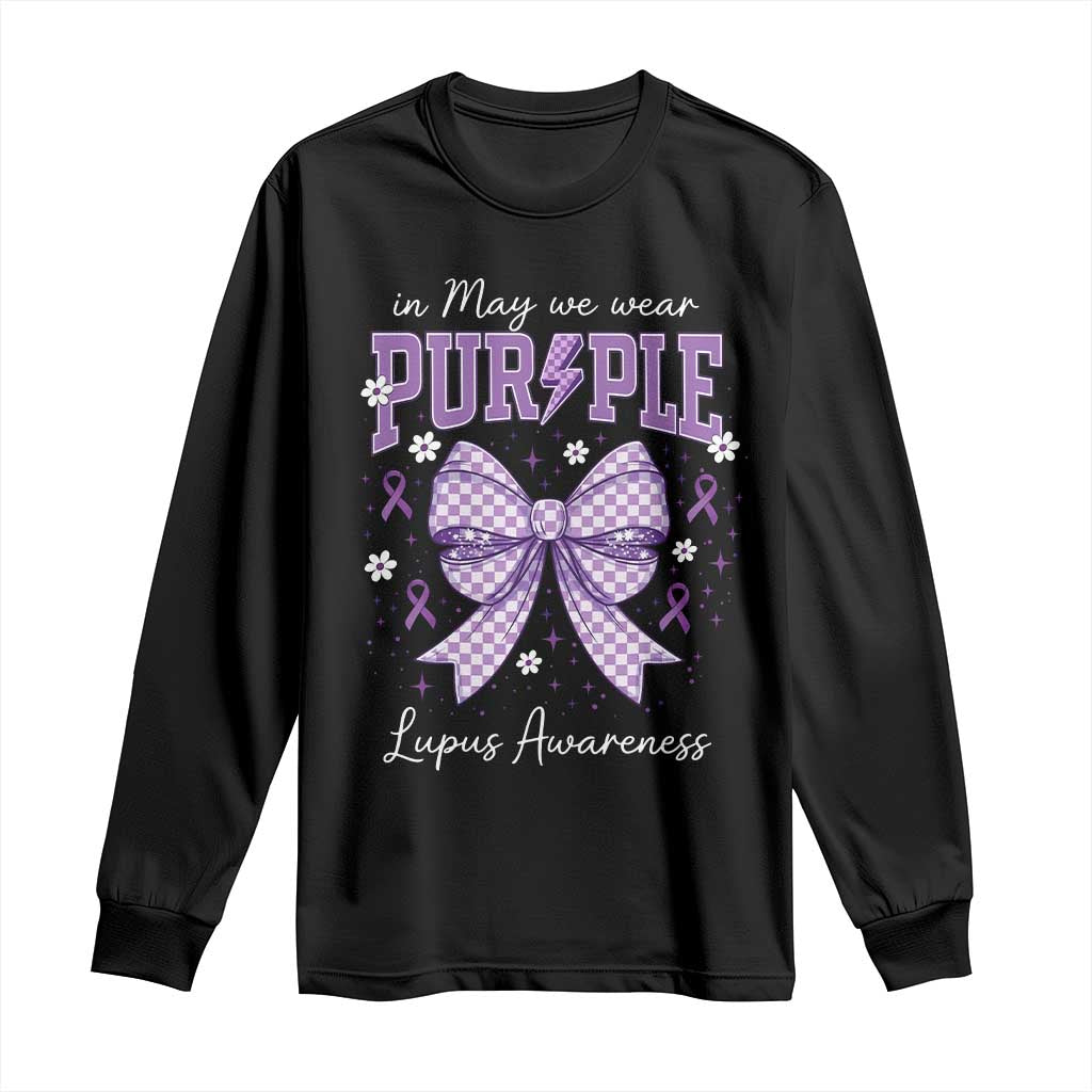 In May We Wear Purple Lupus Support Long Sleeve Shirt Purple Ribbon Coquette Bow