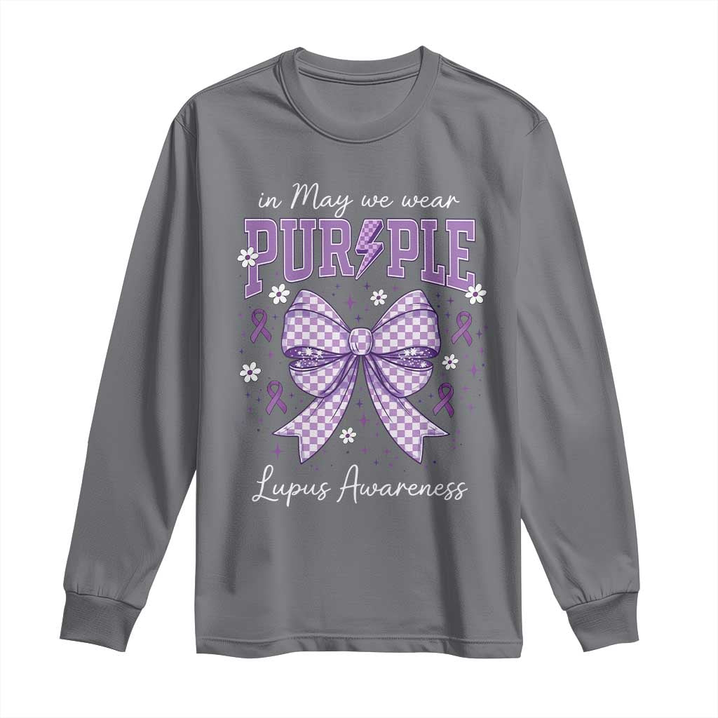 In May We Wear Purple Lupus Support Long Sleeve Shirt Purple Ribbon Coquette Bow