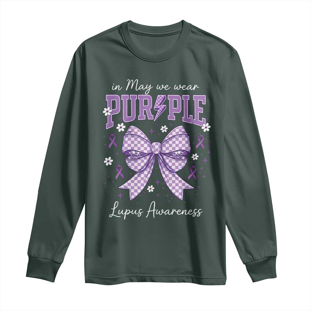 In May We Wear Purple Lupus Support Long Sleeve Shirt Purple Ribbon Coquette Bow