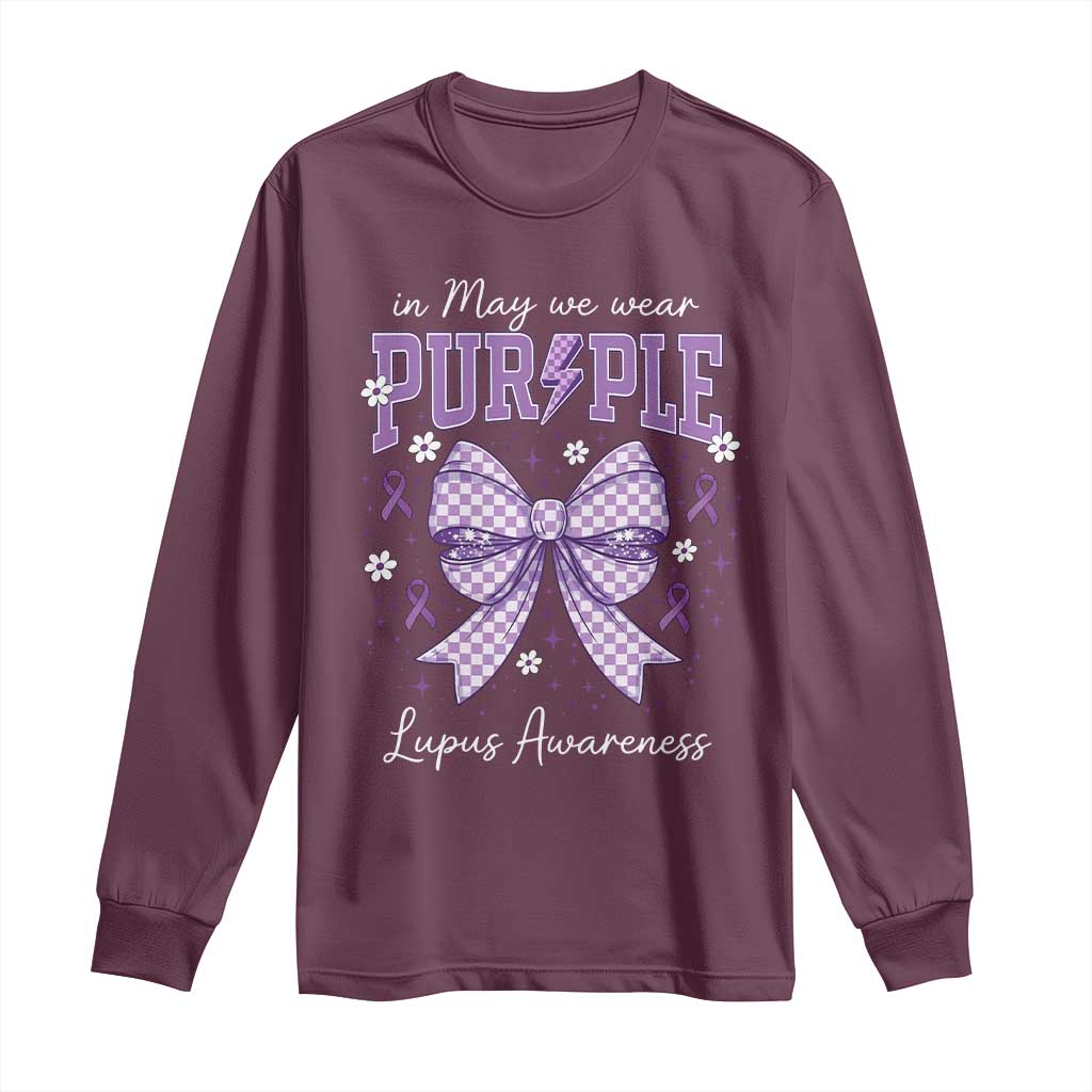 In May We Wear Purple Lupus Support Long Sleeve Shirt Purple Ribbon Coquette Bow