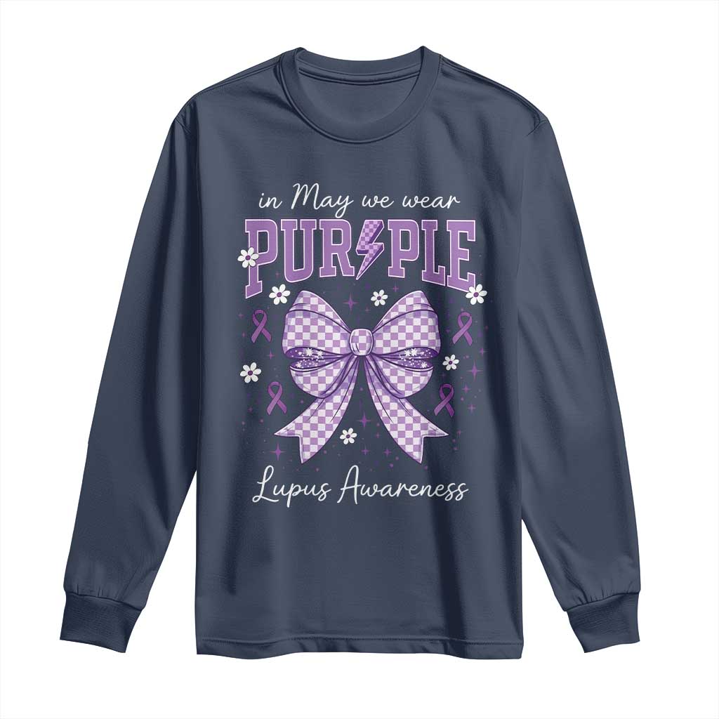 In May We Wear Purple Lupus Support Long Sleeve Shirt Purple Ribbon Coquette Bow
