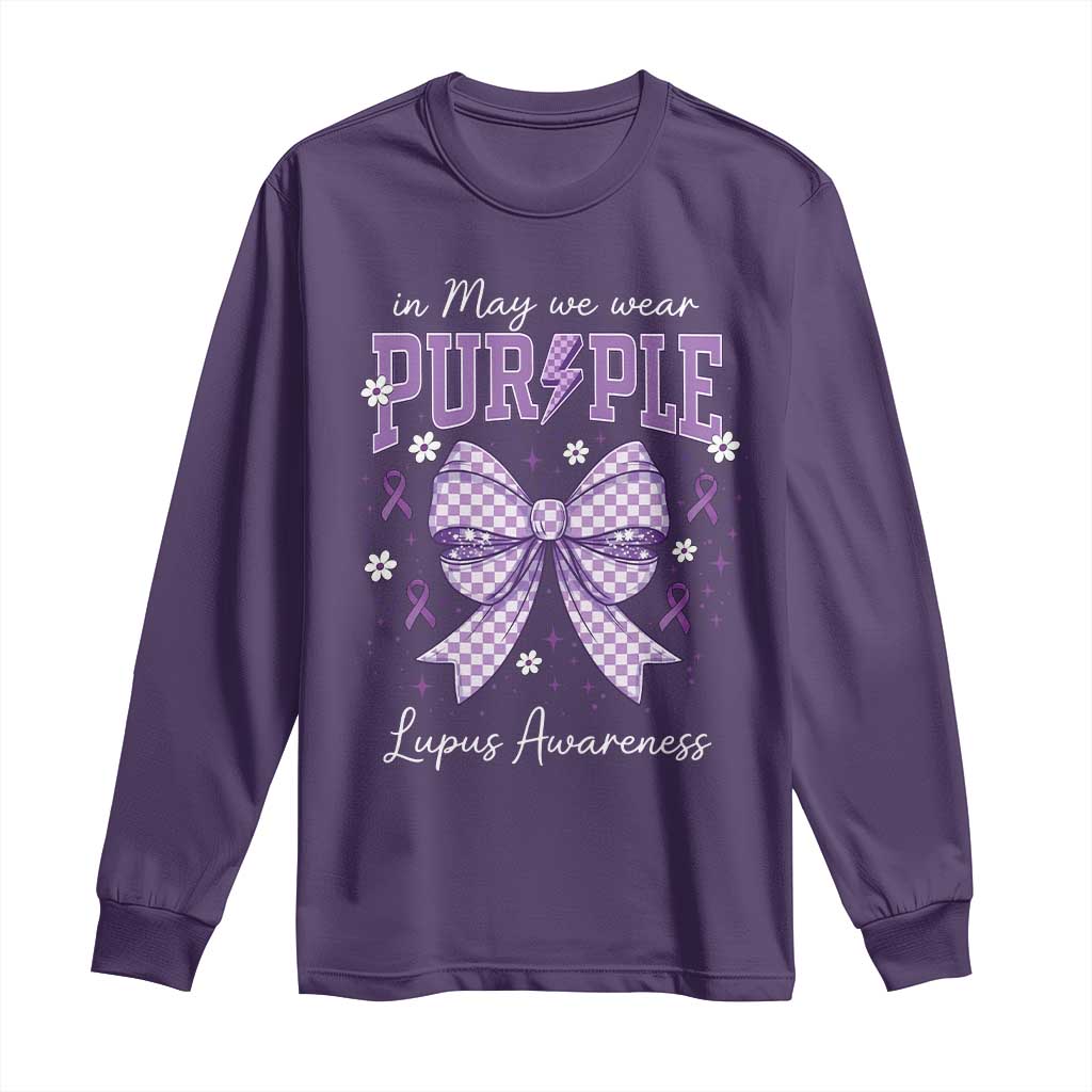In May We Wear Purple Lupus Support Long Sleeve Shirt Purple Ribbon Coquette Bow