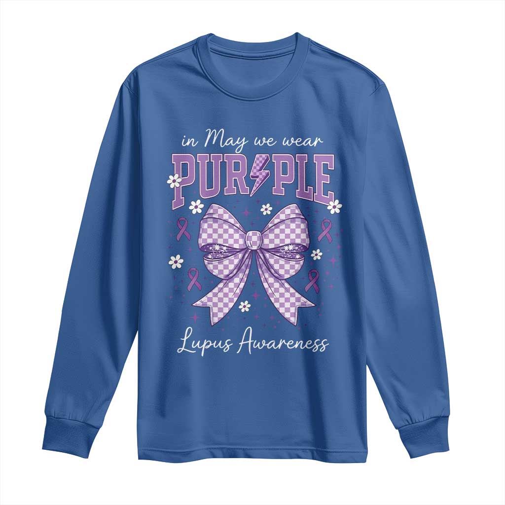In May We Wear Purple Lupus Support Long Sleeve Shirt Purple Ribbon Coquette Bow