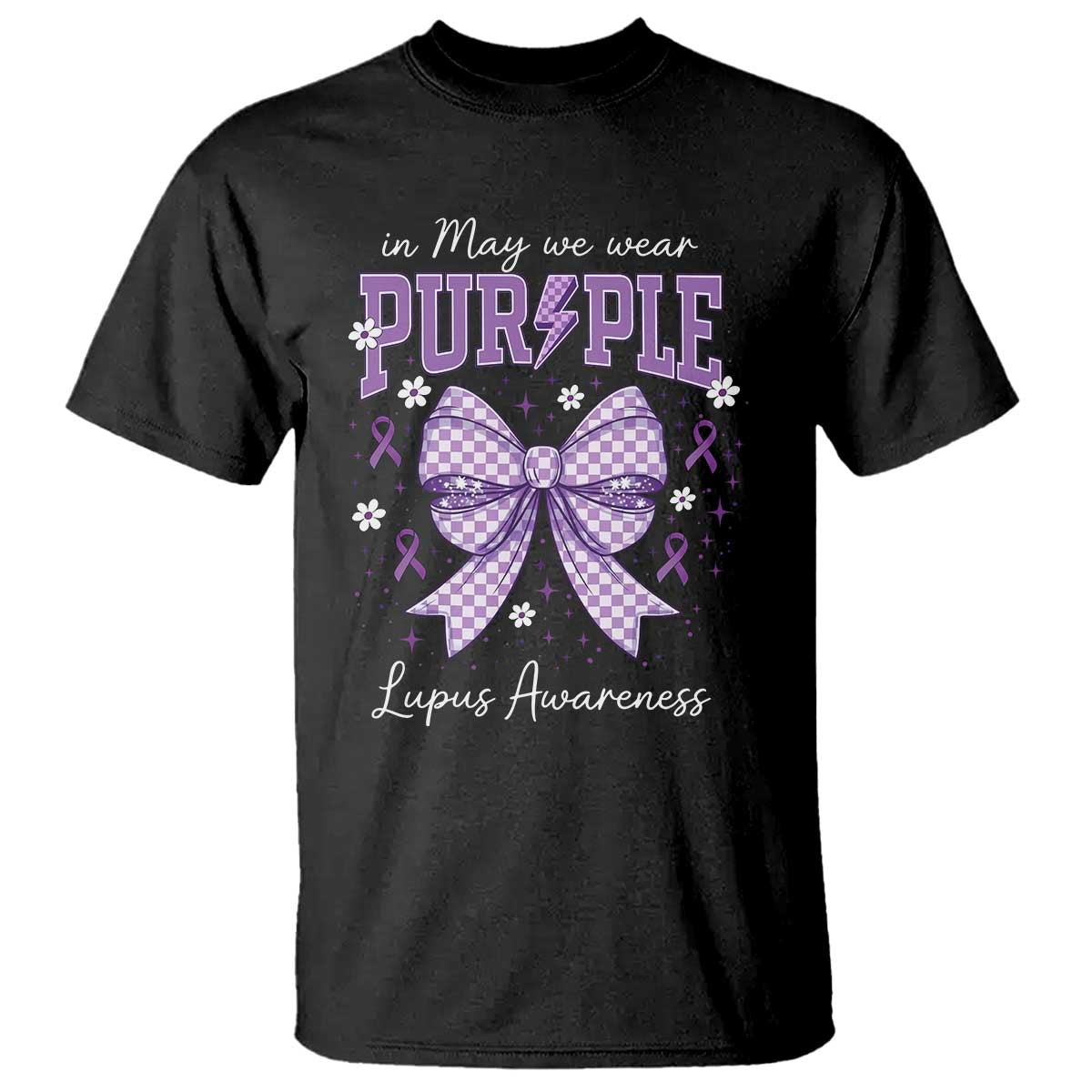 In May We Wear Purple Lupus Support T Shirt Purple Ribbon Coquette Bow