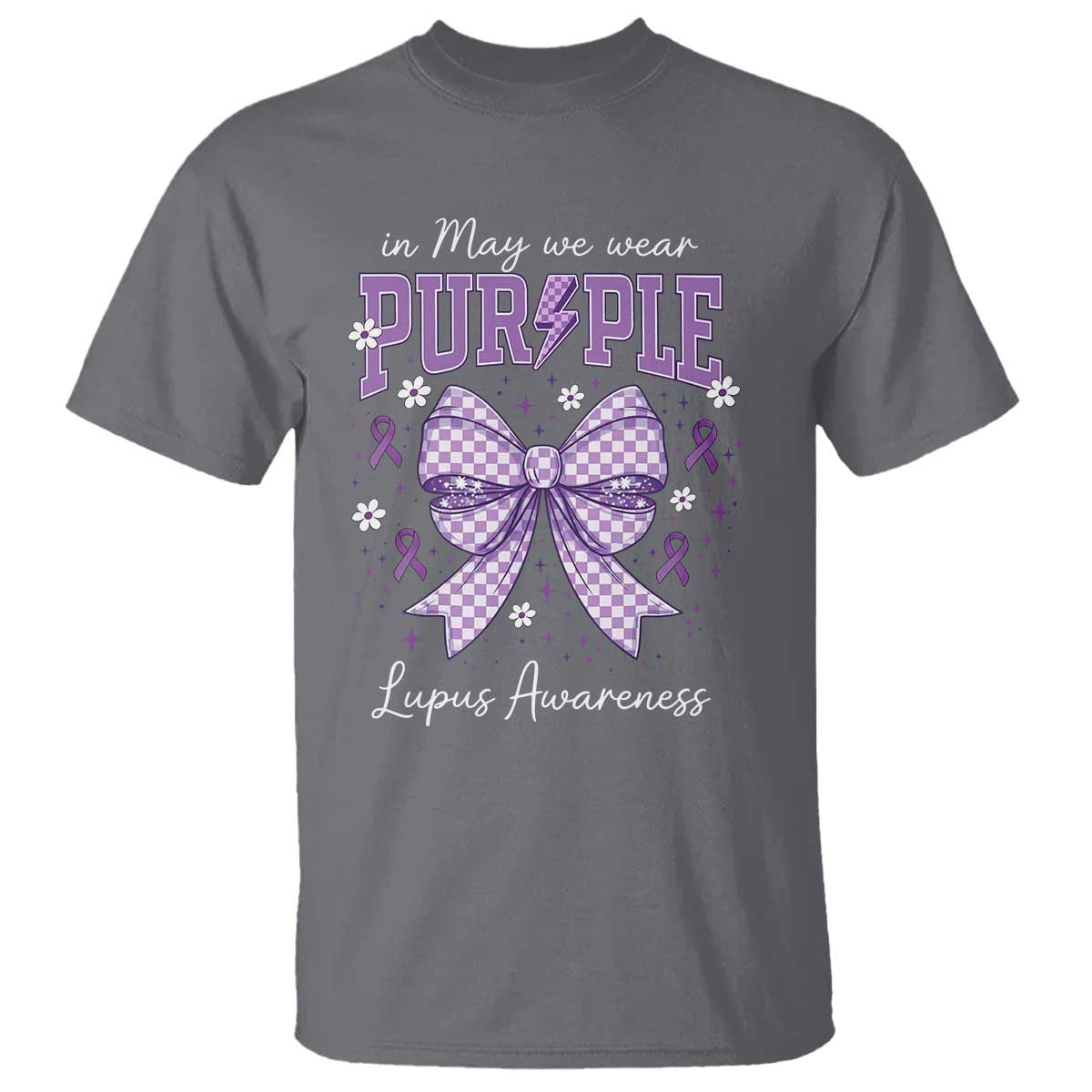 In May We Wear Purple Lupus Support T Shirt Purple Ribbon Coquette Bow