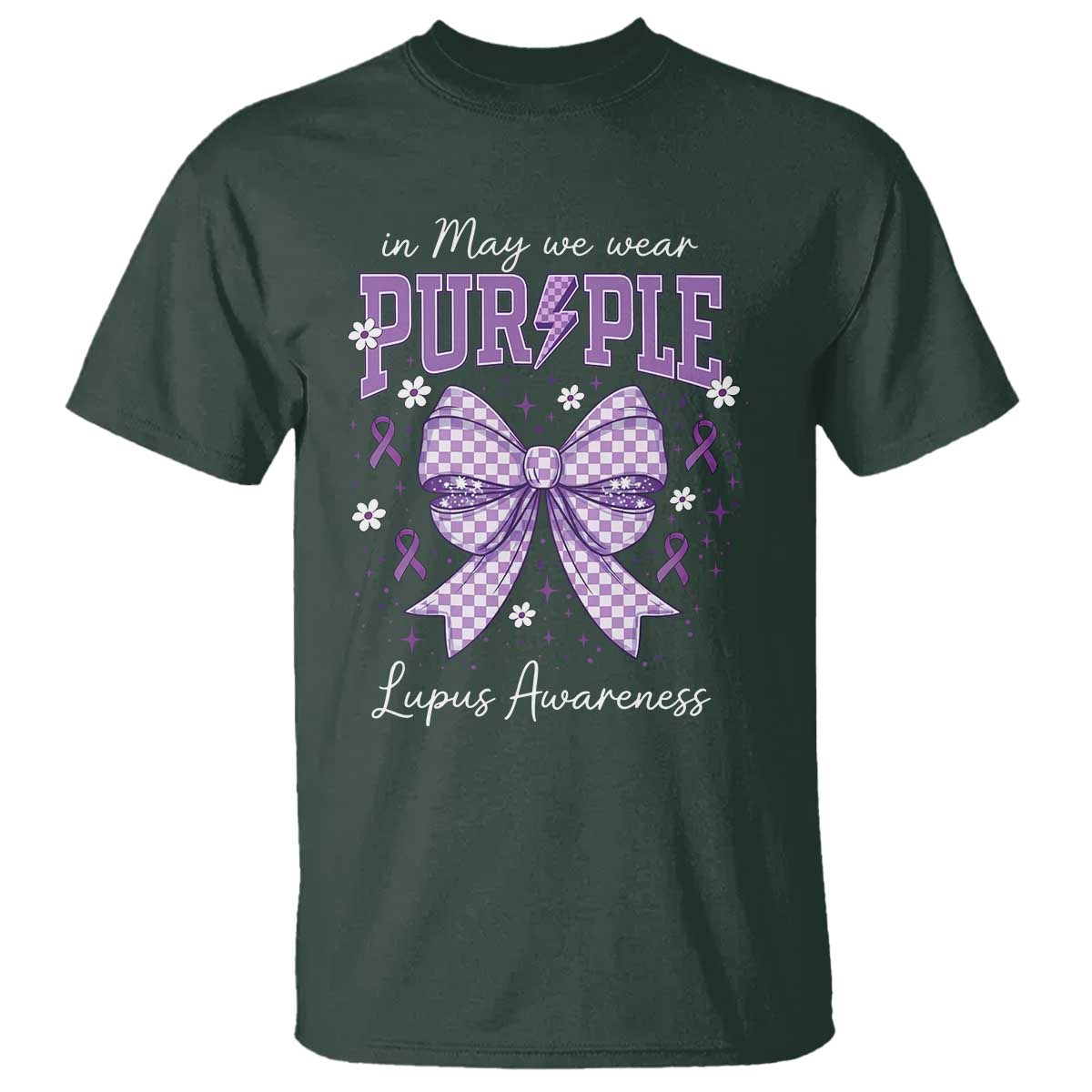 In May We Wear Purple Lupus Support T Shirt Purple Ribbon Coquette Bow