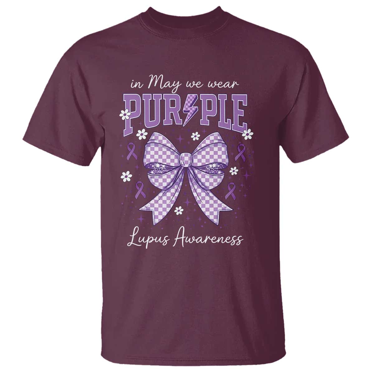 In May We Wear Purple Lupus Support T Shirt Purple Ribbon Coquette Bow