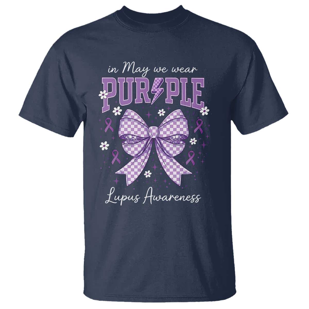In May We Wear Purple Lupus Support T Shirt Purple Ribbon Coquette Bow