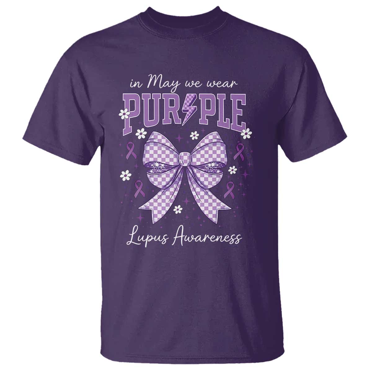 In May We Wear Purple Lupus Support T Shirt Purple Ribbon Coquette Bow