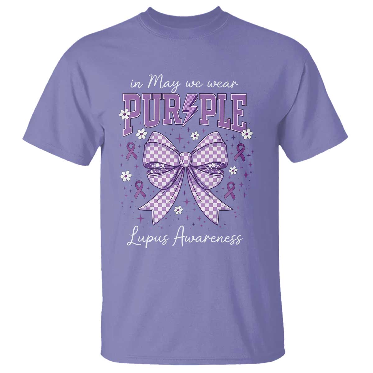 In May We Wear Purple Lupus Support T Shirt Purple Ribbon Coquette Bow