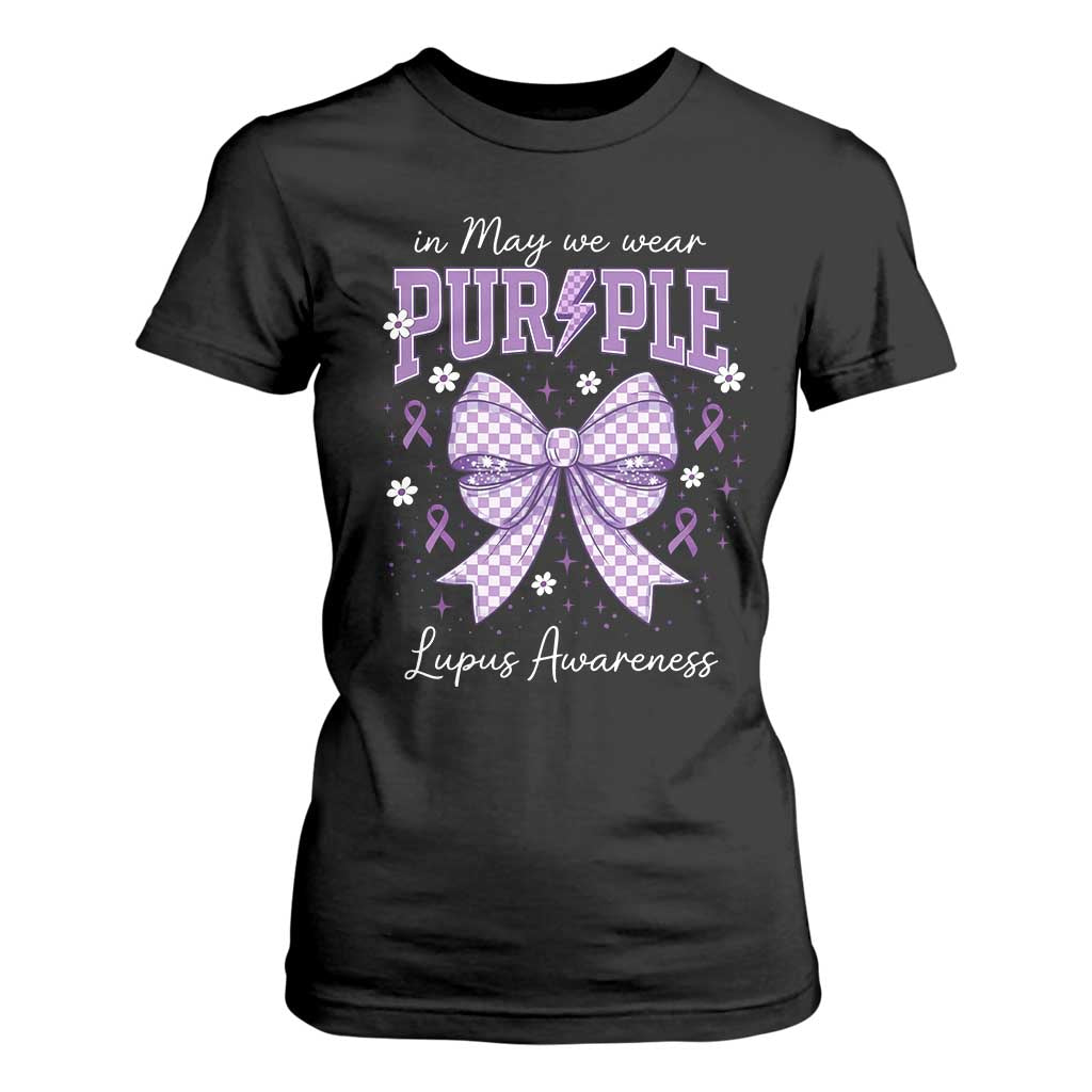 In May We Wear Purple Lupus Support T Shirt For Women Purple Ribbon Coquette Bow