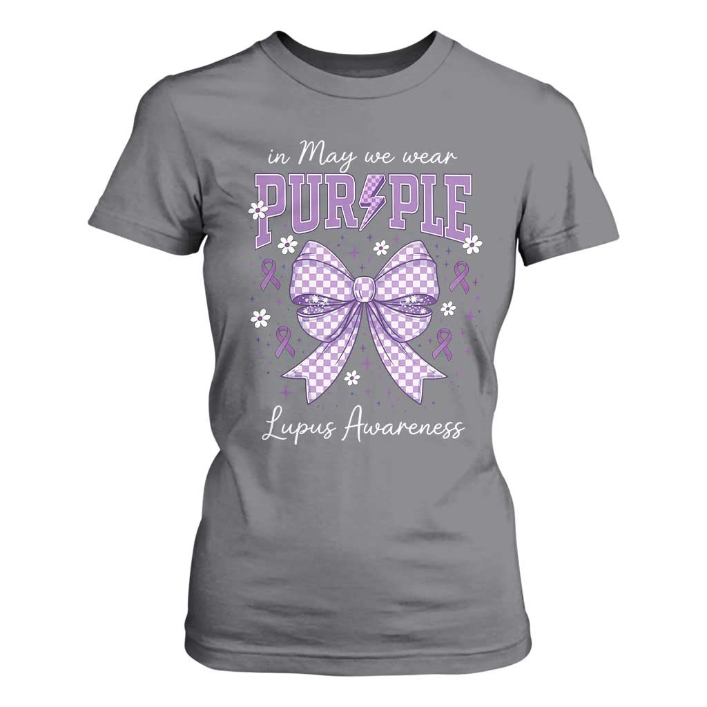 In May We Wear Purple Lupus Support T Shirt For Women Purple Ribbon Coquette Bow