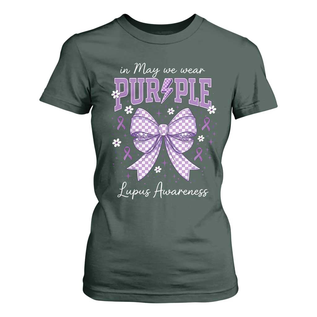 In May We Wear Purple Lupus Support T Shirt For Women Purple Ribbon Coquette Bow